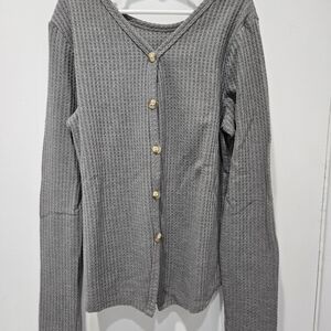 Abercrombie Gray Button-Up Waffle Knit Cardigan
